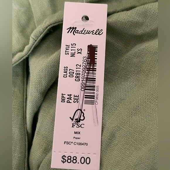 Madewell Sophia Deep V Neckline Mini Dress Size XS in Color: Seedling NWT - Picture 6 of 8